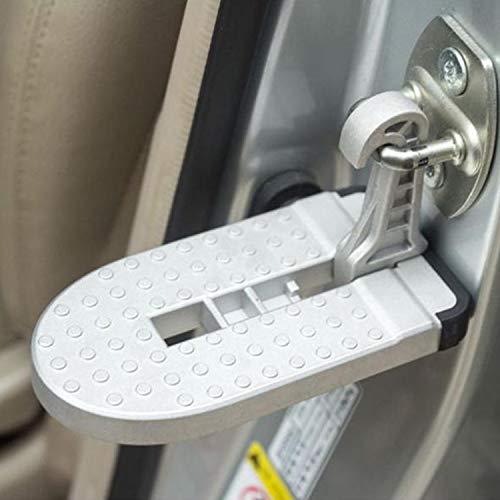 LFOTPP Pedal plegable para puerta de coche SUV de aleación de aluminio, con gancho, pedal plegable, martillo de seguridad (plateado)