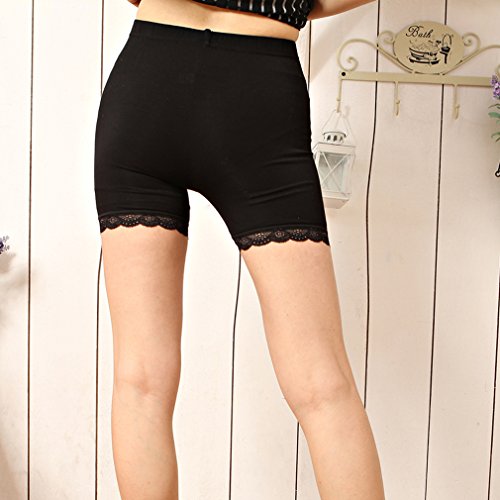 Liang Rou Spandex Mujeres Leggings Cortos Encaje Recorte 2-Pack Negro/Albaricoque XL