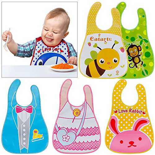 Lictin 12 pcs Baberos de Bebé Impermeables-Baberos Bebe EVA Impermeable con Escote Ajustable Baberos con Dibujos Animados para Bebes Unisex 1-5 Años