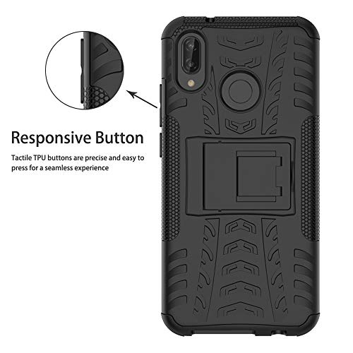 LiuShan Huawei P20 Lite Funda, Heavy Duty Silicona Híbrida Rugged Armor Soporte Cáscara de Cubierta Protectora de Doble Capa Caso para Huawei P20 Lite Smartphone(con 4 en 1 Regalo empaquetado),Negro