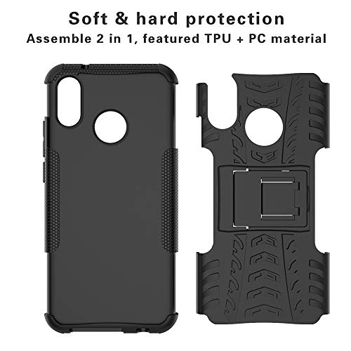 LiuShan Huawei P20 Lite Funda, Heavy Duty Silicona Híbrida Rugged Armor Soporte Cáscara de Cubierta Protectora de Doble Capa Caso para Huawei P20 Lite Smartphone(con 4 en 1 Regalo empaquetado),Negro