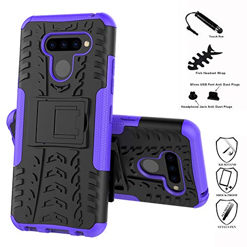 LiuShan LG Q60 / LG K50 Funda, Heavy Duty Silicona Híbrida Rugged Armor Soporte Cáscara de Cubierta Protectora de Doble Capa Caso para LG Q60 / LG K50 Smartphone,Púrpura