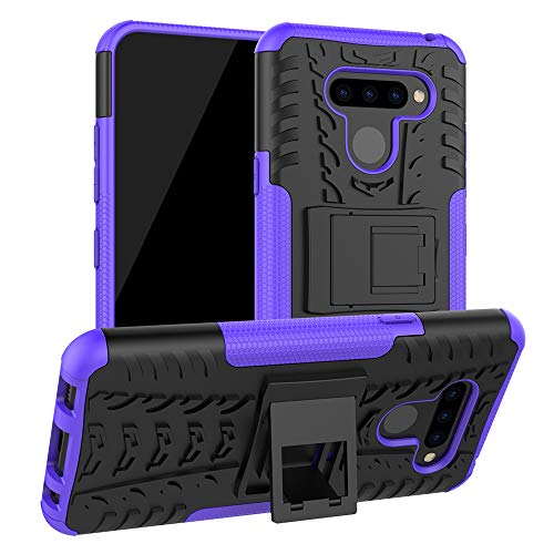 LiuShan LG Q60 / LG K50 Funda, Heavy Duty Silicona Híbrida Rugged Armor Soporte Cáscara de Cubierta Protectora de Doble Capa Caso para LG Q60 / LG K50 Smartphone,Púrpura