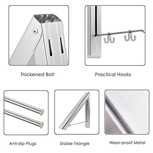 LIVEHITOP Plegable Perchero de Pared 2 Piezas, Abatible Aluminio Ropa Percha Organizador con Ganchos y Tubo para Sala, Cuarto, Baño, Balcón, Oficina, Ahorra Espacio