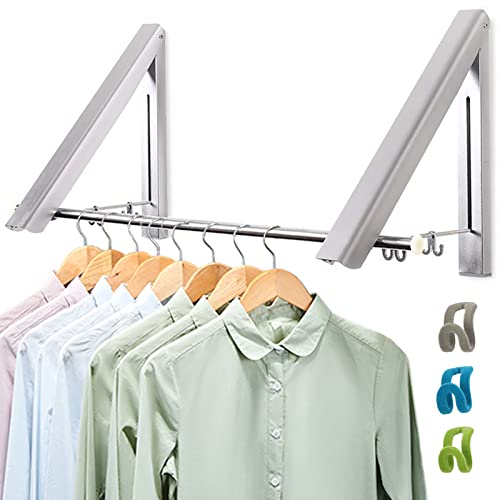 LIVEHITOP Plegable Perchero de Pared 2 Piezas, Abatible Aluminio Ropa Percha Organizador con Ganchos y Tubo para Sala, Cuarto, Baño, Balcón, Oficina, Ahorra Espacio