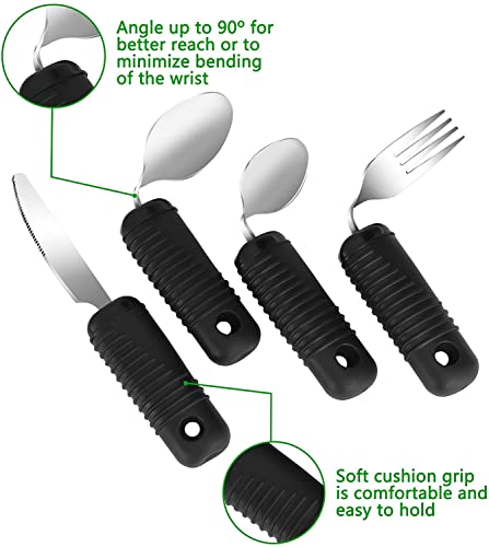 LIZHE Conjunto de Utensilios adaptativos, astillas Antideslizantes Conjunto de Cubiertos de Agarre fácil, Tenedor, cucharadita, cucharadita, Cucharada y Cuchillo for Ancianos, Artritis y Parkinson