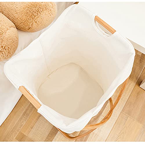 LJFYXZ Cesto para la Ropa Soporte de bambú Cesta de Almacenamiento Plegable Lienzo de agoldón Almacenamiento doméstico de Ropa Sucia 42x38x63cm(Color:Blanco)