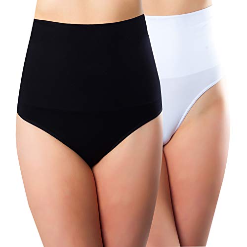 L&K-II 2 Unidades Tanga String Body Faja sin Costuras para Mujeres 3601 Negro Blanco S/M