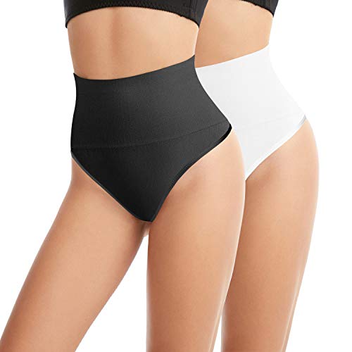 L&K-II 2 Unidades Tanga String Body Faja sin Costuras para Mujeres 3601 Negro Blanco S/M