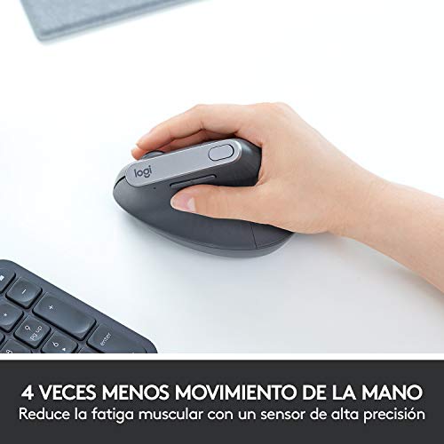 Logitech MX Vertical Ratón Inalámbrico Ergonómico, Multi-Ordenador, 2,4 GHz/Bluetooth con Receptor Unifying USB, Seguimiento Óptico 4000 DPI, 4 Botones, Carga Rápida, Portátil/PC/Mac/iPad OS - Negro