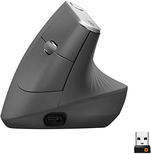 Logitech MX Vertical Ratón Inalámbrico Ergonómico, Multi-Ordenador, 2,4 GHz/Bluetooth con Receptor Unifying USB, Seguimiento Óptico 4000 DPI, 4 Botones, Carga Rápida, Portátil/PC/Mac/iPad OS - Negro