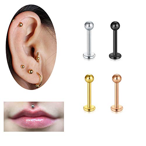 Longita 18G 16G Piercing Barras Barbell 4/5/6/8/10mm Labio Tragus Stud Perno Labret Monroe Anillos con Repuesto Bolas 2.5/3/4/5/6mm