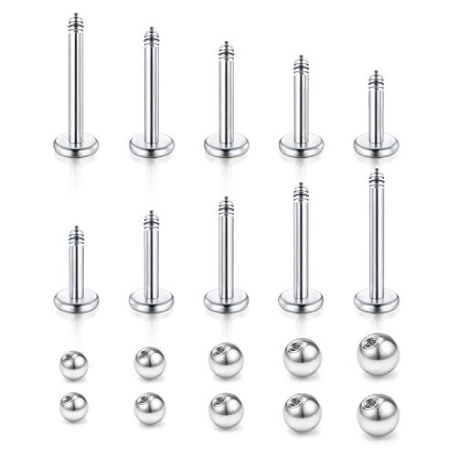 Longita 18G 16G Piercing Barras Barbell 4/5/6/8/10mm Labio Tragus Stud Perno Labret Monroe Anillos con Repuesto Bolas 2.5/3/4/5/6mm