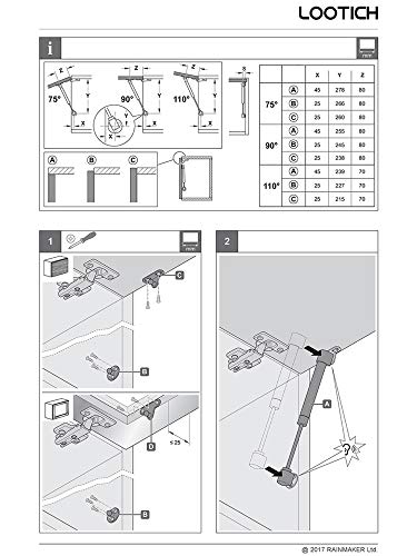 LOOTICH 150N Hidráulico Amortiguador Piston de Gas Resorte para Puertas Armario Muebles de Cocina Elevación Neumática Lid Stay Apertura Suave Bisagra Paquete de 4