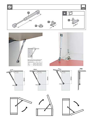 LOOTICH 150N Hidráulico Amortiguador Piston de Gas Resorte para Puertas Armario Muebles de Cocina Elevación Neumática Lid Stay Apertura Suave Bisagra Paquete de 4