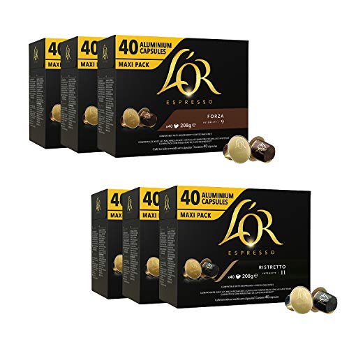 L'OR Espresso Café Maxi Pack bundle - Nespresso® * Cápsulas de café de aluminio compatibles - 6 paquetes de 40 cápsulas (240 bebidas)