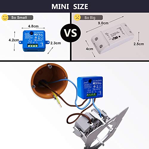 LoraTap 2 Piezas Interruptor WiFi Inteligente Módulo de Interruptor Inalámbrico Temporizador Control Remoto por App iOS o Android, Compatible con Alexa Echo, Google Home e IFTTT, 10A/2500W