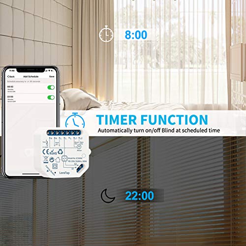 LoraTap Interruptor Persianas WiFi, 4 Piezas Relé de Persiana Temporizador Inteligente para Cortina Eléctrica, Control Remoto por Teléfono, Compatible con Alexa y Google Home para Control de Voz, 300W