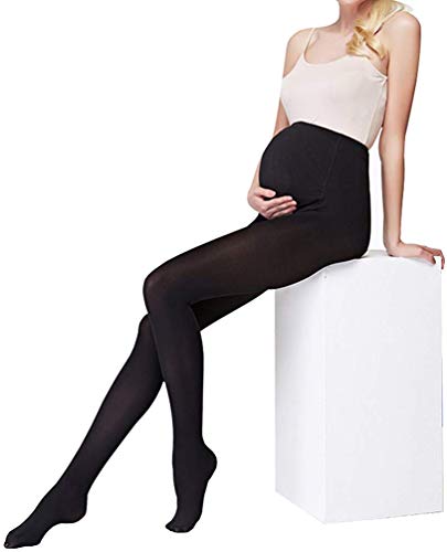 LOVELYBOBO 2 Pack Medias Invernales Premama Panty 120 Den para Futura Mama Pantimedias para Mujeres embarazadas Leggings (negro + desnudo)