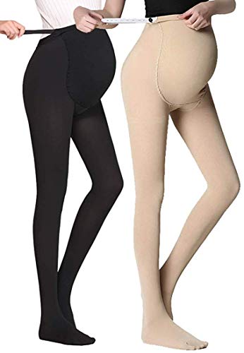 LOVELYBOBO 2 Pack Medias Invernales Premama Panty 120 Den para Futura Mama Pantimedias para Mujeres embarazadas Leggings (negro + desnudo)