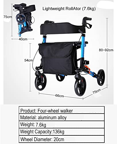 Lqdp Andador Andadores para Ancianos Andador de 4 Ruedas con Asiento, Andador Compacto de aleación de Aluminio para Personas Mayores/discapacitados/Adultos, Altura Ajustable, fácil de Usar