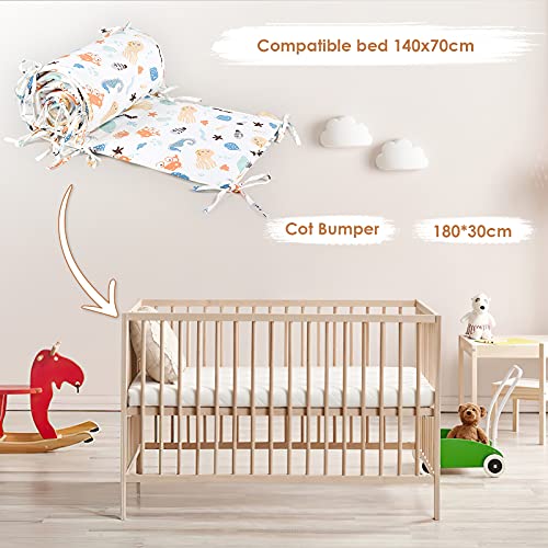 Luchild Protector de Cuna, Parachoques, Protector Cuna Chichonera para Proteger Bebe y Decorar la Cuna - 180cm