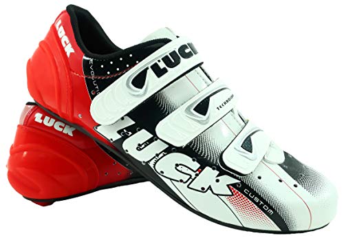 LUCK Zapatillas de Ciclismo EVO, para Carretera, con Suela de Carbono,Muy rigida y Ligera y Triple Tira de Velcro. (46 EU)