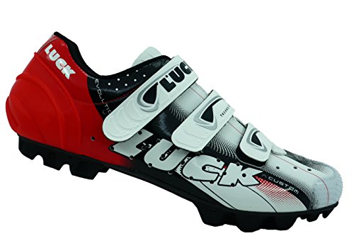 LUCK Zapatillas de Ciclismo Extreme 3.0 MTB,con Suela de Carbono y Triple Tira de Velcro de sujeción ademas de Puntera de Refuerzo. (45 EU, Rojo)