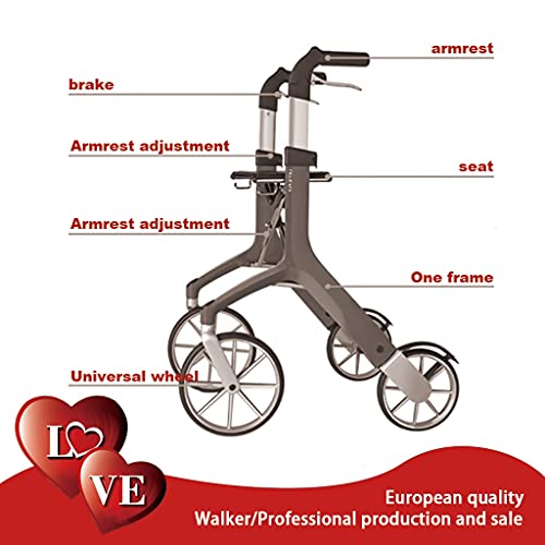 Lujoso Rollator con 4 Ruedas, Andador para Adultos,Mayores,minusválidos O Ancianos,Andador Caminador De Aluminio,Ayuda para Caminar,Ligero,Plegable,con Asiento,Rojo