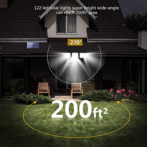 Luz Solar Exterior Interior - Foco Solar LED Exterior con Sensor de Movimiento: Luces Solares 3 Cabezales Ajustables 270° lluminación Impermeable Lámpara Solar con Control Remoto & Cable de 16.5 pies