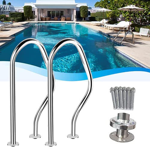 LXX Pasamanos De Escalera para Piscinas, Barandilla de Acero Inoxidable para Piscina con Base De Montaje Rápido, Agarraderas de Seguridad para Entrada a la Piscina, Juego Completo de Accesorios, 2pcs