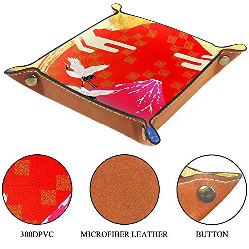 LXYDD Bandeja de Valet de Cuero Multiusos Caja de Almacenamiento Organizador de bandejas Se Utiliza para almacenar pequeños Accesorios,Grúa del Monte Fuji