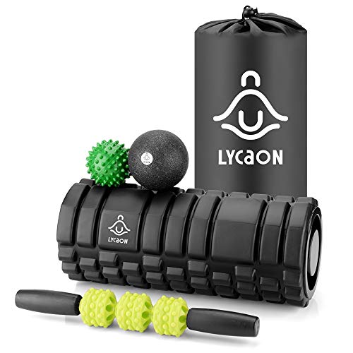 LYCAON Rodillo de Espuma 5Pcs incluyendo E-Book para la recuperación Muscular del Tejido Profundo/Liberación miofascial/Pilates/Yoga/Crossfit/Fitness (Verde)