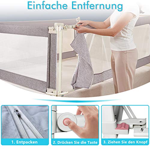 LZQ Barandillas de La Cama, 1pcs Barrera de Seguridad para Niños, Portátil Barrera de Cama Elevación Vertical, Barrera de Seguridad Anti-caída para Bebés Ajustables en Altura, (200 x 70 x 25 cm)