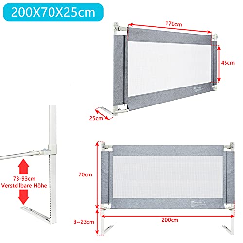 LZQ Barandillas de La Cama, 1pcs Barrera de Seguridad para Niños, Portátil Barrera de Cama Elevación Vertical, Barrera de Seguridad Anti-caída para Bebés Ajustables en Altura, (200 x 70 x 25 cm)