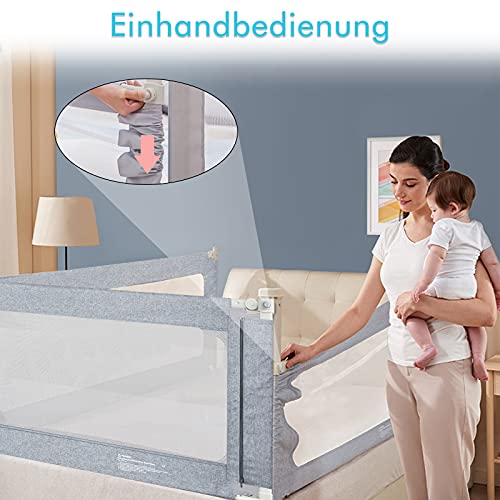 LZQ Barandillas de La Cama, 1pcs Barrera de Seguridad para Niños, Portátil Barrera de Cama Elevación Vertical, Barrera de Seguridad Anti-caída para Bebés Ajustables en Altura, (200 x 70 x 25 cm)