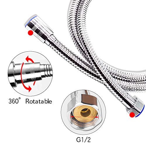 Magcubic Manguera de ducha de 2m, Flexible Universal Tubería de ducha de acero inoxidable A prueba de Explosiones, Anti-torsión y anticorrosión, Cifrado de doble bucle, Cromado (G1/2)