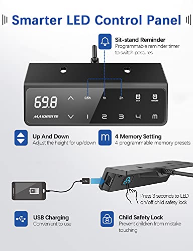 MAIDeSITe Mesa Ajustable Altura eléctrica Escritorio Regulable en Altura Motor Dual Escritorio de pie 4 Controlador de Memoria Digital Marco de Escritorio de pie con (Blanco)