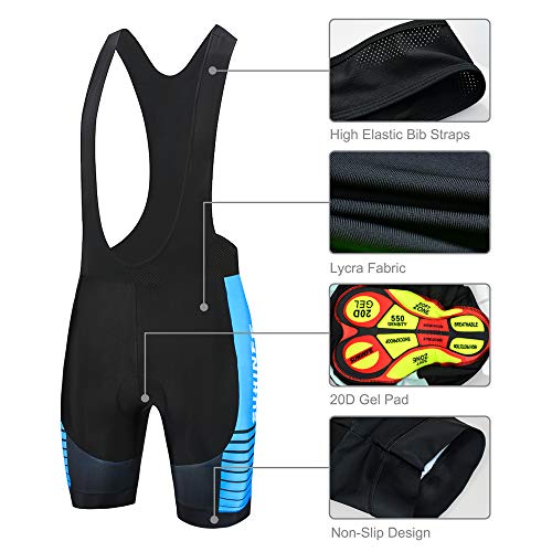 Maillot Ciclismo Hombre Verano, Ropa Ciclismo Manga Corta con Cremallera Completa y 3 Bolsillos Traseros y Culotte Ciclismo para MTB, Azul, L