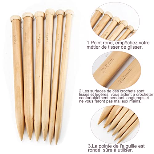 Majome Agujas de tejer, 25 mm de madera de aguja de tejer hilo de punto conjunto de accesorios para bricolaje bufanda suéter