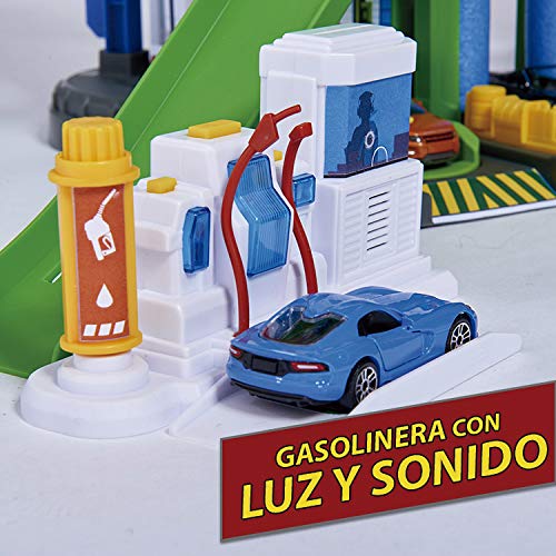 Majorette - Garaje Super City 7 Plantas, Incluye 6 Coches y Tren Motorizado con Luz y Sonido, para Niños a Partir de 5 Años - 128 x 78 x 73 cm