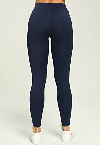 Mallas Leggings Base Pantalón Deportivo Mujer Yoga Color sólido Cintura Alta Suave Elástico Azul Oscuro M