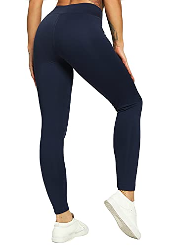 Mallas Leggings Base Pantalón Deportivo Mujer Yoga Color sólido Cintura Alta Suave Elástico Azul Oscuro M