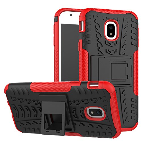 MAMA MOUTH Galaxy J3 2017 / J330 Funda, Heavy Duty Silicona híbrida con Soporte Cáscara de Cubierta Protectora de Doble Capa Funda Caso para Samsung Galaxy J3 2017 / J330 Smartphonene,Rojo