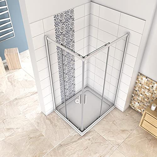 Mampara de Ducha Angular cabina de ducha mampara de ducha cuadrada Puerta Corredera Cristal 5 MM perfilería gris mate 100x80x185cm