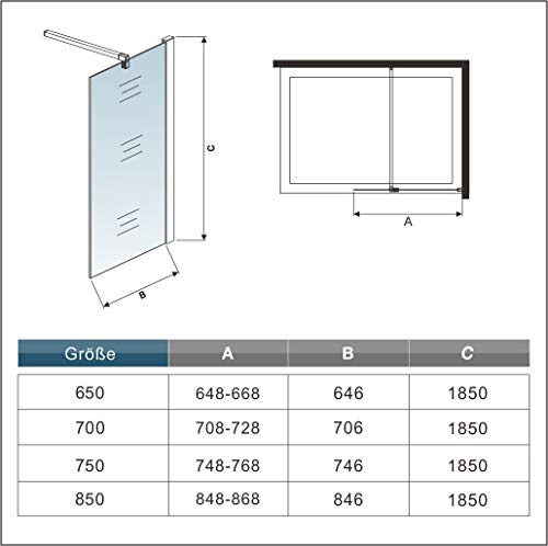 Mamparas de ducha Frontales Puerta fijo Cristal 6mm Antical Barra 45cm 75x185cm