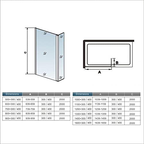 Mamparas de Ducha Panel Fijo + Lateral Movible 8mm Antical Barra 70-120cm - 60x30x200cm