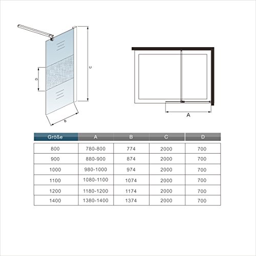 Mamparas ducha Panel Pantalla Fija vidrio esmerilado 8mm - Barra 70-120cm - 120x200cm