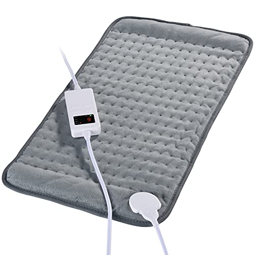 Manta Eléctrica 30×60cm Almohadilla Eléctrica Térmica apagado automático de 2h, Manta Térmica Eléctrica con 6 Niveles de Calentamiento y 4 Temporizadores para Espalda, Cuello, Hombros(Gris)