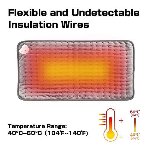 Manta Electrica Espalda, Qfun Manta Termica Electrica 60 x 30cm, 6 Calentamiento Niveles, 4 Modes Temporizadores, el Calefactora Rápido Superficie para cintura, espalda, abdomen（gris)